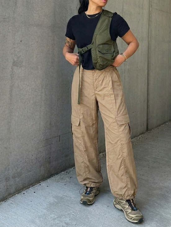 Know One Cares Pants - Know One Cares Tan Nylon Utility Cargo Pants | Size Medium